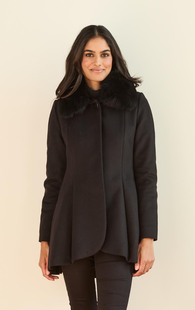 Barrington's - Fitted Flare Jacket with Detachable Fur Collar