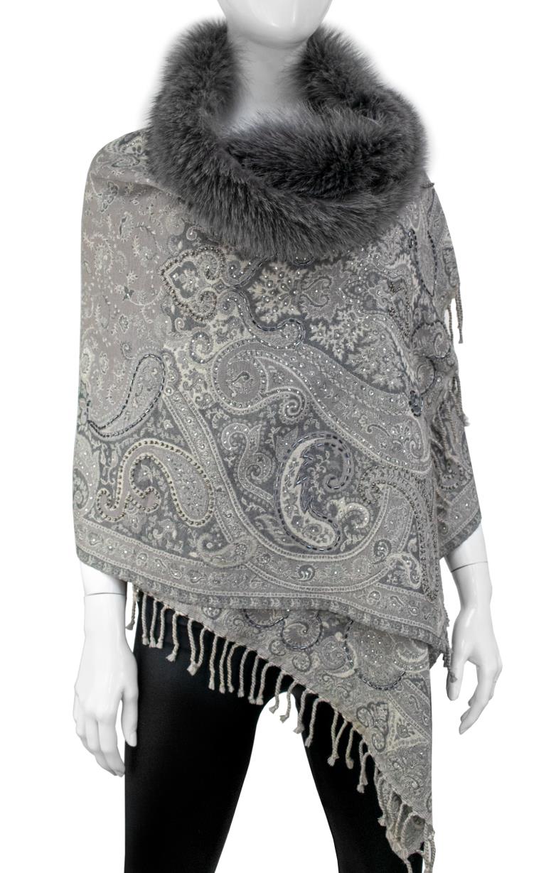 Wrap with Fox Fur Trim and Sequin Detail - Barrington's