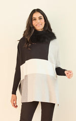 Colour Blocked Hooded Poncho