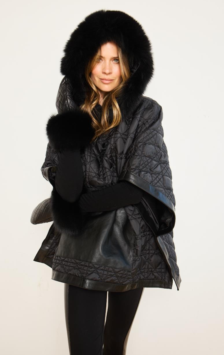 Quilted Cape with Fox Trim Hood - Barrington's