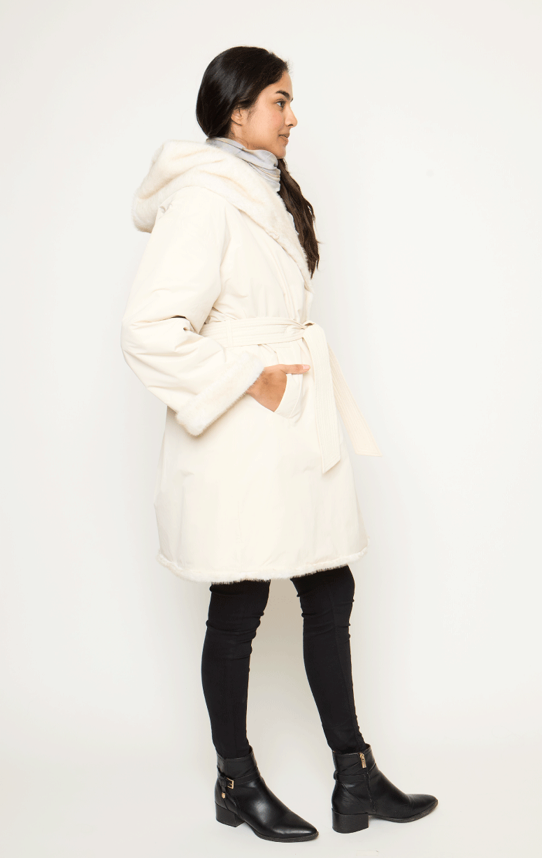 7/8s Reversible Faux Fur Jacket with Belt