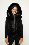 Puffer Vest with Sequins and Fur Hood