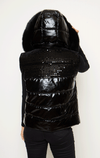 Puffer Vest with Sequins and Fur Hood