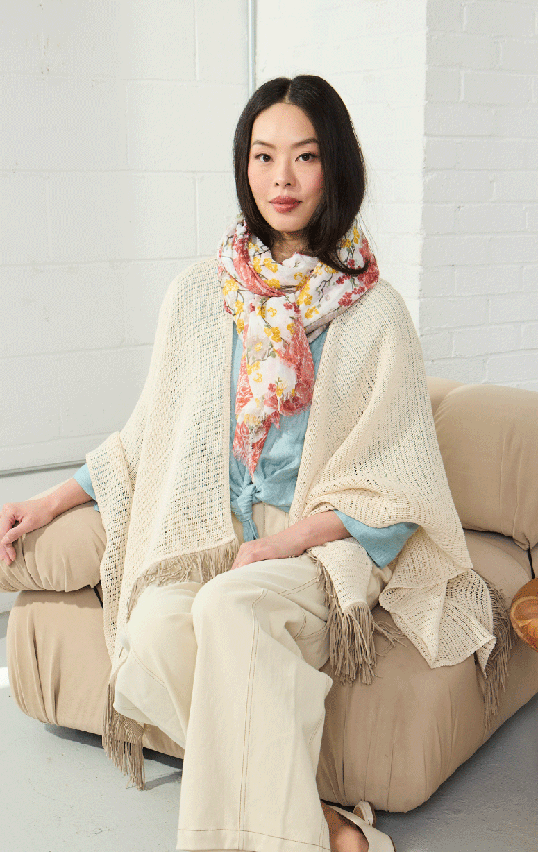 Gaynor- Knit Wrap with Fringe